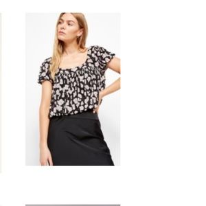 Free People Animal Print Mesh Meg’s Blouse Bubble Hem Top Women’s size XS